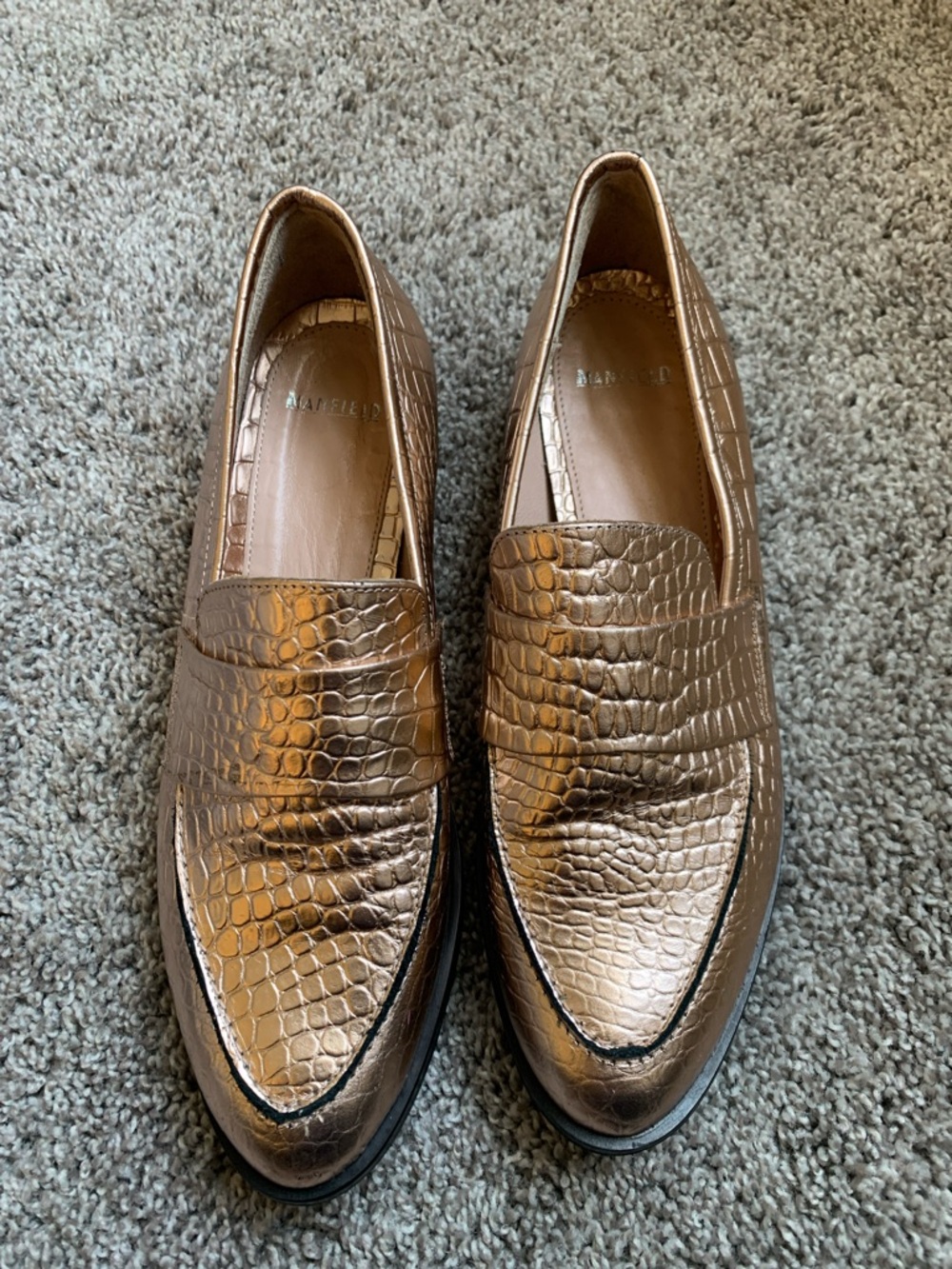 Manfield Rose Gold  Croc-Embossed Women's Loafers SZ 38